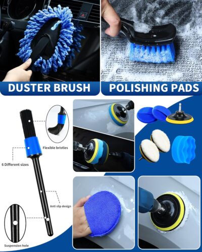 Car Cleaning Kit：40 Pcs Interior Windshield and Window Cleaner Detailing Set；Wheel & Tire Brush；Car Wash Mitt；Cleaning Bucket；Total Care Supplies；Towels；Automotive Tools - Image 7