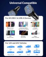 [4 in 1] USB C Car Charger, 4-Port 90W Super Fast Charging Cigarette Lighter USB Charger Multiport Car Phone Adapter Accessories for iPhone 17 16 15 14 13 12 Pro Max, iPad, Galaxy S26 S25 S24, Android - Image 4