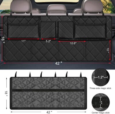 Femuar Car Trunk Organizer, Large Capacity Backseat Trunk Organizer (42"*18"), Collapsible Car Storage Bag with 8 Pockets, SUV/MPV/Truck - Black - Image 3