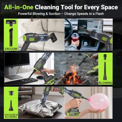 Cordless Car Vacuum Cleaner, 36000PA High Power Suction, 120W Portable Handheld Vacuum with 2×3.0Ah Batteries, Multi-Nozzle Air Duster for Car, Home, Office, Pet Hair - Image 8