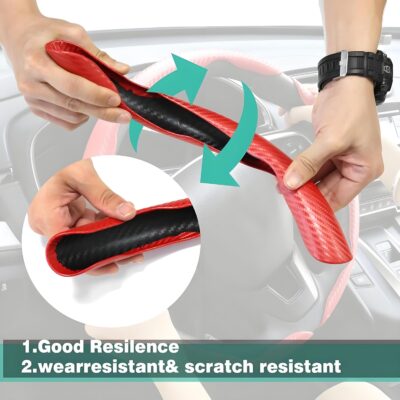 3 Pcs Carbon Fiber Car Steering Wheel Cover, Anti-Skid & Scratch-Proof,Segmented, Butterfly Thin Steering Wheel Cover Men/Women Universal Fit 14.5"-16" Wheel Covers for Cars/Truck/SUV - Image 3