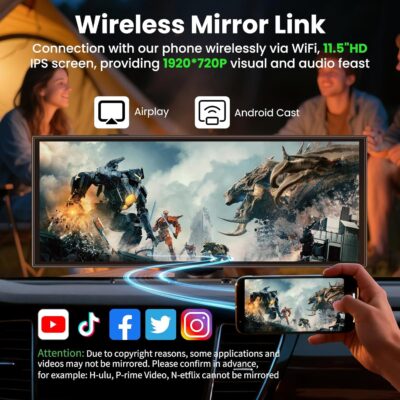 Largest 11.5 inch Wireless CarPlay Screen for Car, A-pple CarPlay & Android Auto HD Touchscreen with 4K Dash Cam/1080P Backup Camera/Navigation/Bluetooth/Voice Control/FM/Mirror Link,for All Vehicles - Image 7
