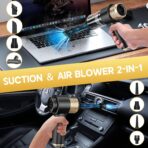 JONYJ Handheld Car Vacuum Cleaner, 16000PA Hand Held Vacuum Portable Cordless, 2 in 1 Air Duster and Vacuum Cleaner with LED Light, Multi-Nozzles, 120W High Power Mini Vacuum for Home, Pet, Office - Image 2
