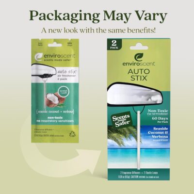 Enviroscent Non-Toxic* Car Air Freshener Auto Stix® - Scents Made Safer - Enjoy Fragrance Lasts Up to 180 Days - Includes Auto Stix® Diffusers & Elastic Loops - Seaside Coconut & Verbena (Pack of 3) - Image 6