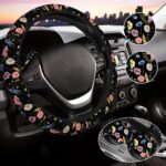 Wildflower Steering Wheel Cover for Women, Universal Auto Steering Wheel 14-15 Inch Car Interior Accessories with 2PCS Car Coasters, Suitable for Men and Women