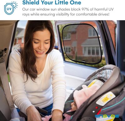 Enovoe Car Window Shades for Baby (4 Pack) - 21"x14" - Sun Shade Blocker, Cling - Glare Shield and UV Rays Protection for Your Child - Side Windows Screens for SUV- Mesh Window Shades for Car Baby - Image 2