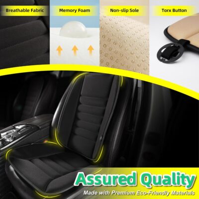 kingphenix Car Seat Cushion with Back Support Pillow: Enhanced Comfort Memory Foam Design for Pain Relief, Ideal for Drivers and Office Use - Ergonomic Lumbar Comfort for Long Sitting - Black - Image 3