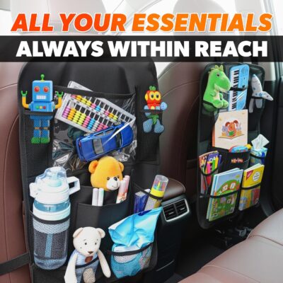 2 Pcs Backseat Car Organizer - Universal 23.4x16" Back Seat Car Organizer with 9 Large Pockets & Clear Tablet Holder, Made of Reliable Polyester with Long and Strong Straps - Easy to Attach & Clean - Image 8