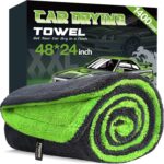 PUGPIU Microfiber Car Drying Towel Extra Large Super Absorbent 48"X24", 1400 GSM Flash Detail Car Wash Drying Towel Edgeless with Two Sided Soft Twisted-Loop, No Water Spots Streaks for Cars (Green)