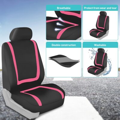 FH Group Car Seat Covers Full Set Cloth - Universal Fit Washable Automotive Seat Covers, Low Back Front Seat Covers, Solid Back Seat Cover for SUV, Sedan and Van Pink - Image 7