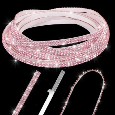 Kingdder 32.8Ft Bling Car Trim Self Adhesive Glitter Crystal Rhinestone Car Interior Exterior Accessories for Women DIY Line Molding Stickers for Auto Dashboard Diamond Ribbon Strips Decor (Pink) - Image 5