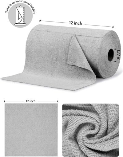 Fantasticlean Microfiber Cleaning Cloth Roll -75 Pack, Tear Away Microfiber Towels, 12" x 12", Reusable, Washable, Scratch Free, Ultra Absorbent Dishcloth for All-Around Cleaning Supplies (Grey) - Image 7