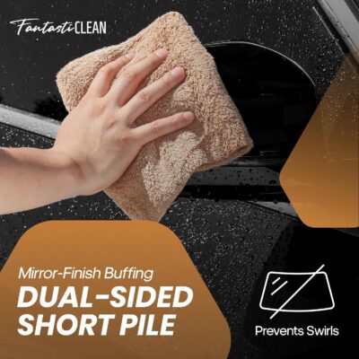 Fantasticlean Microfiber Towels for Cars, Tear Away Car Detailing Cloth Roll, RV Boat Drying Polishing, Edgeless Plush, Coral Fleece, Ultra Absorbent, Scratch-Free, 14" x 14", 20 Pack (Tan) - Image 7
