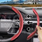 2pcs Universal Fit Carbon Fiber Steering Wheel Cover, Anti-Skid Steering Wheel Cover/Segmented Steering Wheel Protector/Car Interior Accessories (red) - Image 5