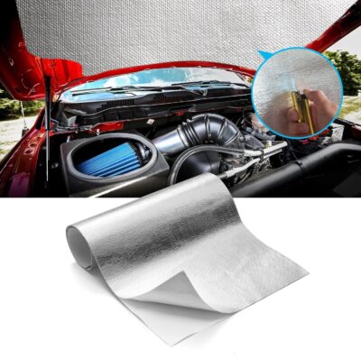FLASLD Aluminized Heat Shield Mat Thermal Barrier Adhesive Backed Heat Blanket 12'' X 24'', Fiberglass Insulation Reflective Material High Temp Protection - Image 2