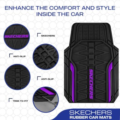 Skechers Car Floor Mats,Heavy Duty Rubber Car Mats Full Set,All Weather Floor Mats,Waterproof TrimTo Fit Universal Floor Liner Car Accessories,Automotive Floor Mats for Cars Trucks SUV,Purple - Image 4