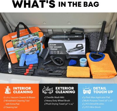 Car Cleaning kit, Car Interior Detailing kit with 10000pa Car Vacuum Cleaner, Detailing Brush Set, Wheel Brush, Windshield Cleaner Tool, Complete Auto Accessories for Men, Women - Image 2