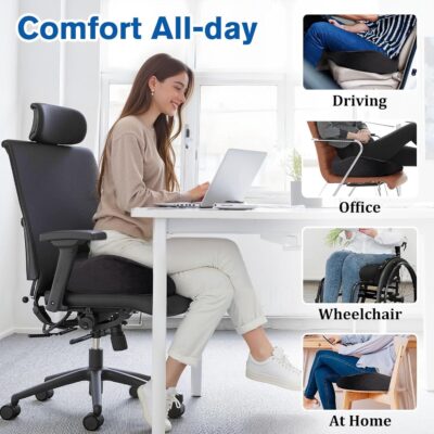 Seat Cushion, Gel Chair Cushions, Office Chair Cushions, Anti-Slip Bottom & Removable Cover Tailbone Pain Relief Cushion, Memory Foam Seat Cushion for Office, Wheelchair, Car (Black) - Image 6