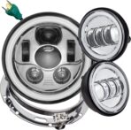 Eagle Lights 8700CG3HPKR 7" LED Headlight and LED Spot/Passing Light Kit with White Halo Rings for Harley-Davidson® Motorcycles - Generation III/Chrome Halo Kit/Add Adapter Ring