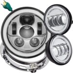 Eagle Lights 8700CG3HPKR 7" LED Headlight and LED Spot/Passing Light Kit with White Halo Rings for Harley-Davidson® Motorcycles - Generation III/Chrome Halo Kit/Add Adapter Ring
