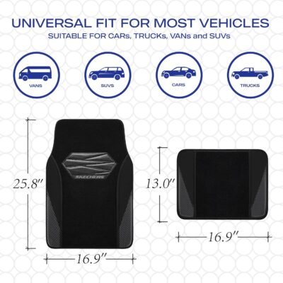 Skechers Car Floor Mats,Waterproof Universal Fit Car Mats,Faux Leather Car Floor Mats,Carbon Floor Mats for Cars with Anti-Slip Skechers Heel Pad Fit for SUV,Vans,Sedans,Trucks,Black - Image 6