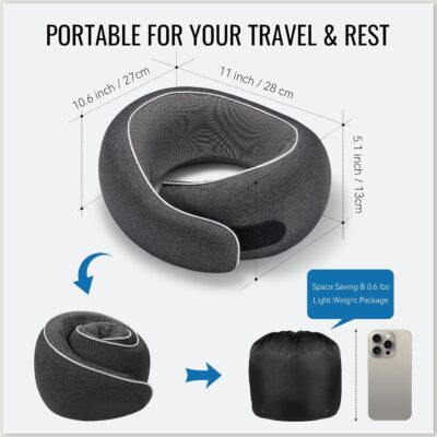 Travel Neck Pillow for Airplanes, Premium Memory Foam Neck Pillow with Ergonomic 360° Support, Travel Essentials for Plane, Car, Train and Home, Max Black - Image 4