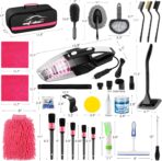 AUTODECO 39Pcs Car Cleaning Wash Kit Interior Detailing Cleaner Kit with High Power Handheld Vacuum, Brush Set, Windshield Tool, Duster, Towels, Tire Brush, Complete Car Care Tools, Pink - Image 7