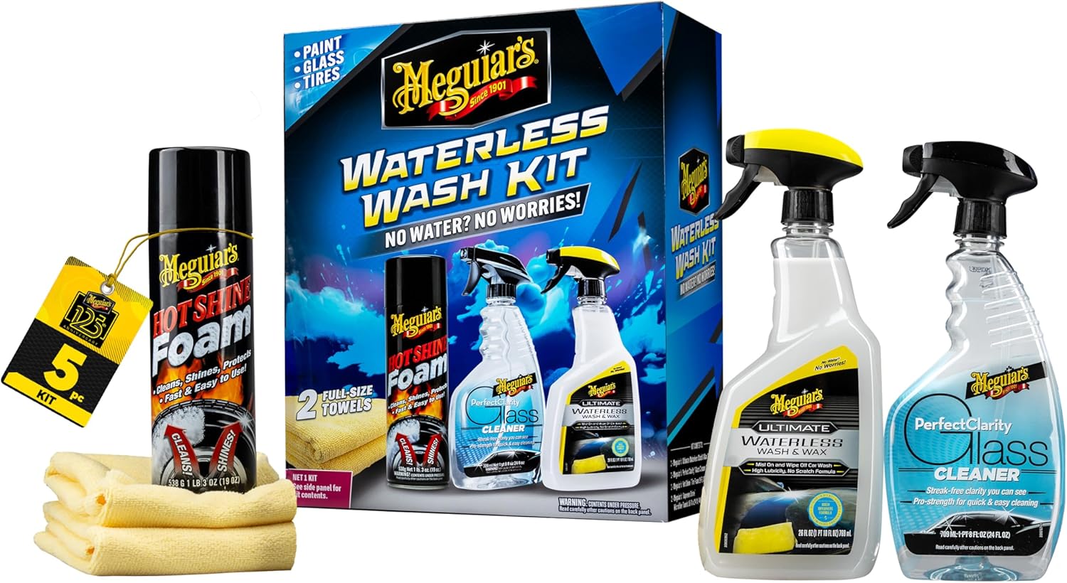 81YtMpDYJXL._AC_SL1500_.jpg Meguiar's Waterless Wash Kit - This Premium Car Detailing Kit Gently Removes Dirt and Grime, Adds Shine and Protects Several Surfaces on Your Car Without Water – Get Amazing Results Detailing Anywhere - Image 1