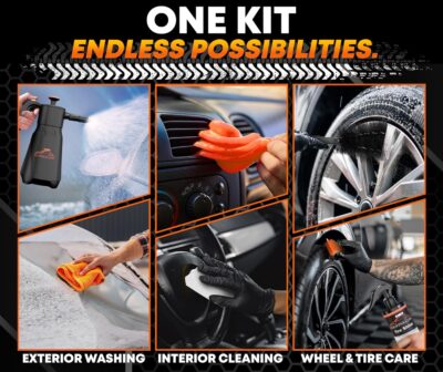 RoofPax Eco-Friendly Waterless Car Wash Spray Kit with Pressure Foam Microfiber Cloths Gel Cleaner Magic Sponge Tire Brush & Tire Spray Rinseless Car Wash for Exterior & Interior Cleaning - Image 3