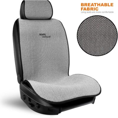 Sojoy IsoTowel Car Seat Cover for Front Seat,Breathable Fabric with Non-Slip Bottom,Comfort Car Seat Protector for Cold Weather (Black & White) - Image 4