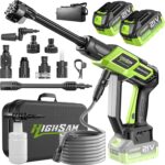 Cordless Pressure Washer 1500PSI 2.6GPM 400W Brushless Motor,Portable Electric Power Washer, 2 Batteries, Fast Charger, 6-in-1 Nozzle, Extension Rod, 16.4FT Hose & Storage Case for Car Home Cleaning