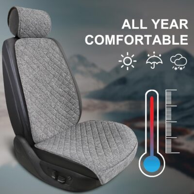Linen Car Seat Covers Front Seat Covers Breathable Cloth Fabric Car Seat Protector - Universal Fit for Cars, Vans, SUVs, Trucks - 2 Units - Gray - Image 6