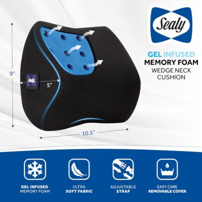 Sealy Ergonomic Car Neck Cushion – Memory Foam Neck Pillow for Car or Office Chair, Travel Neck Pillow, - Image 5