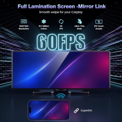 Carplay Screen for Car, 10.26'' Upgrade Wireless CarPlay & Android Auto Car Play Screen with 60PFS,1080P Backup Camera (with a Camera Bracket), GPS Navigation, Voice Control for All Vehicles - Image 2