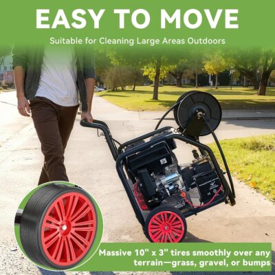 4400PSI Gas Pressure Washer with Hose Reel, 4.5 GPM, One-Button Electric Start 420CC 15HP Commercial Pressure Washer with 50FT 3/8" Hose, Spray Gun & Wand, 5 Quick Connect Nozzles - Image 6