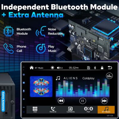 PLZ 10.1" Wireless Single Din Car Radio Stereo with Apple Carplay Android Auto Touch Screen, Car Play Audio Receivers Headunit, Bluetooth 5.3, Backup Camera, 240W, 2 Subwoofers, Navigation, FM/AM, SWC - Image 4