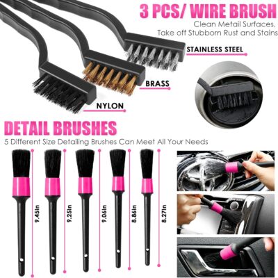 Viewsun 17pcs Car Cleaning Kit, Pink Car Interior Detailing Kit with High Power Handheld Vacuum, Detailing Brush Set, Windshield Cleaner, Cleaning Gel, Complete Auto Accessories for Women Gift - Image 6