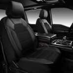 CAR PASS Leather and 3D Air Mesh Universal Fit Car Seat Covers, for Sedans,Trucks,Suvs,Airbag Compatible,Zipper Design and Reserved Opening Holes for Headrest(Full Set, Black and Black) - Image 3