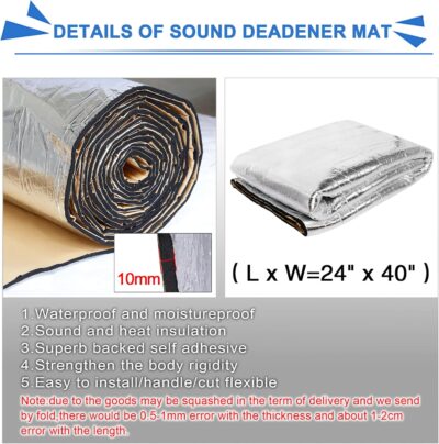 uxcell Heat Sound Deadening Insulation Mat Deadener Pad Car Auto Exhaust Muffler Hood Door Waterproof 394mil 6.4sqft 40x24inch for Car - Image 2