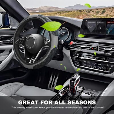 Car Steering Wheel Cover, 15 Inches Anti-Slip Elastic Leather Steering Wheel Protector for Women Men, Breathable Wheel Wrap Cover Interior Decoration for Cars Trucks SUVs (Gray) - Image 4