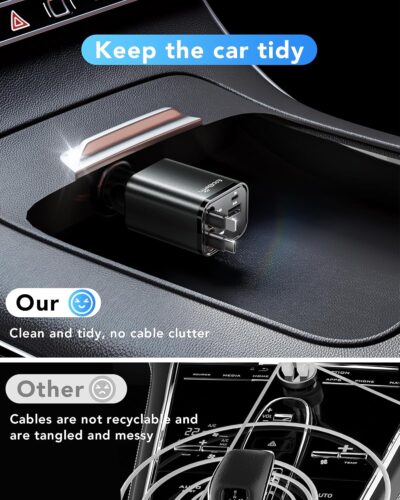 Retractable Car Charger Adapter for iPhone 17,4 in 1 Fast Charging Car Phone Charger,69W USB C Car Truck Accessories,Road Trip Essentials Gift for Men Women for iPhone 17 Pro Max/16/15/14,Galaxy S26 - Image 8