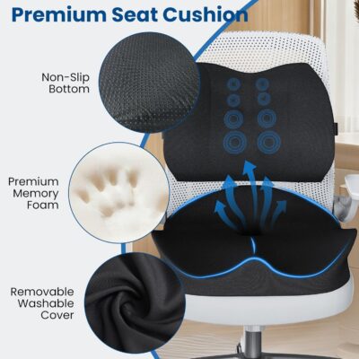 Seat Cushion Lumbar Support Pillow for Office Chair, X Large Memory Foam Chair Cushions for Sciatica Tailbone Pain Relief Coccyx Pad for Wheelchair, Car, Home, Office, Desk - Image 6