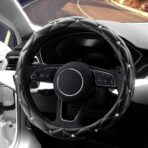 YOGURTCK Diamond Soft Leather Anti-Slip Steering Wheel Cover with Bling Bling Crystal Rhinestones, Universal 15 Inch for Women Girls, Fit Vehicles, Sedans, SUVs, Vans, Trucks - Black - Image 3