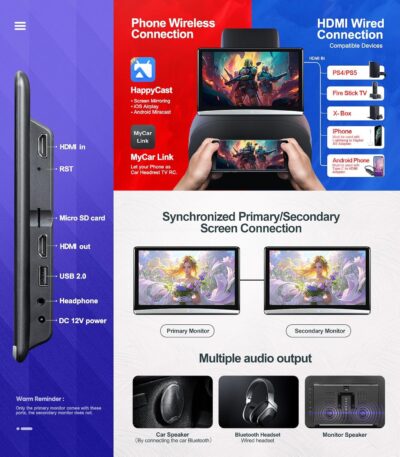 12.4" inch 4K Android 11 Car TV Headrest Monitors(Pair), Dual Linked Touch Screen Rear Seat Entertainment System, Support Phone Wireless Mirroring with WiFi/Bluetooth/HDMI/Video Player (4G+64G Pair) - Image 5