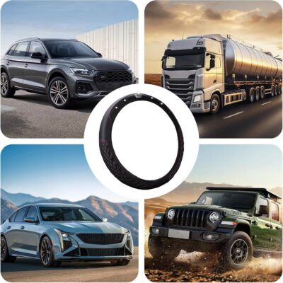 Bling Car Steering Wheel Cover, Diamond Leather Crystal Rhinestones Vehicles Steering Wheel Protector, Sparkling Anti-Slip Automotive Interior Decoration Accessories, Universal Fit (Black) - Image 5