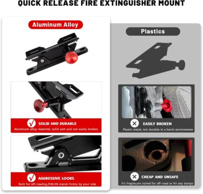 Quick Release Fire Extinguisher Mount - Aluminum Adjustable UTV Roll Bar Fire Extinguisher Holder Mounting Bracket Compatible with Jeep Wrangler TJ JK JL JKU Polaris RZR Ranger Can-Am X3 Universal - Image 2