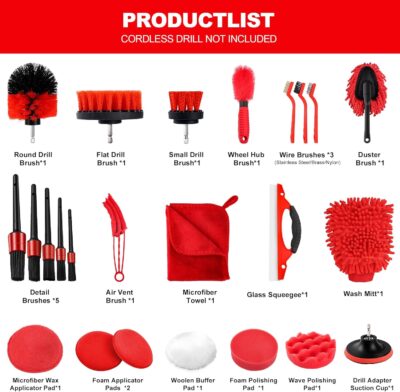 25Pcs Car Detailing Kit, Car Cleaning Kit with Drill Brushes and Interior Tools, Wheel Hub Cleaner, Polishing Pads, Auto Wax Applicator Accessories (25PCS) - Image 2