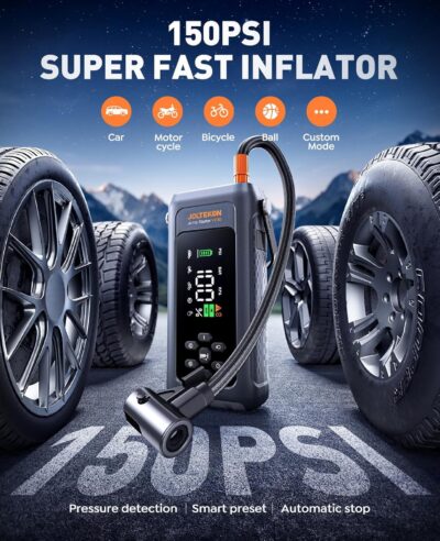 Car Battery Jump Starter with Air Compressor 4500A 150PSI, Car Jumper Starter Portable (9L Gas/8L Diesel), Jump Box Car Battery with Auto-Shutoff Tire Inflator, Jumper Cables and Light - Image 3