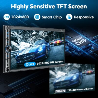 Upgrade Wireless Double Din Car Stereo with Carplay, Android Auto, Bluetooth, 4-Channel RCA, High Power, 2 Subwoofer Ports, 7" HD Capacitive Touchscreen Car Radio, Backup Camera, Audio Receiver - Image 7