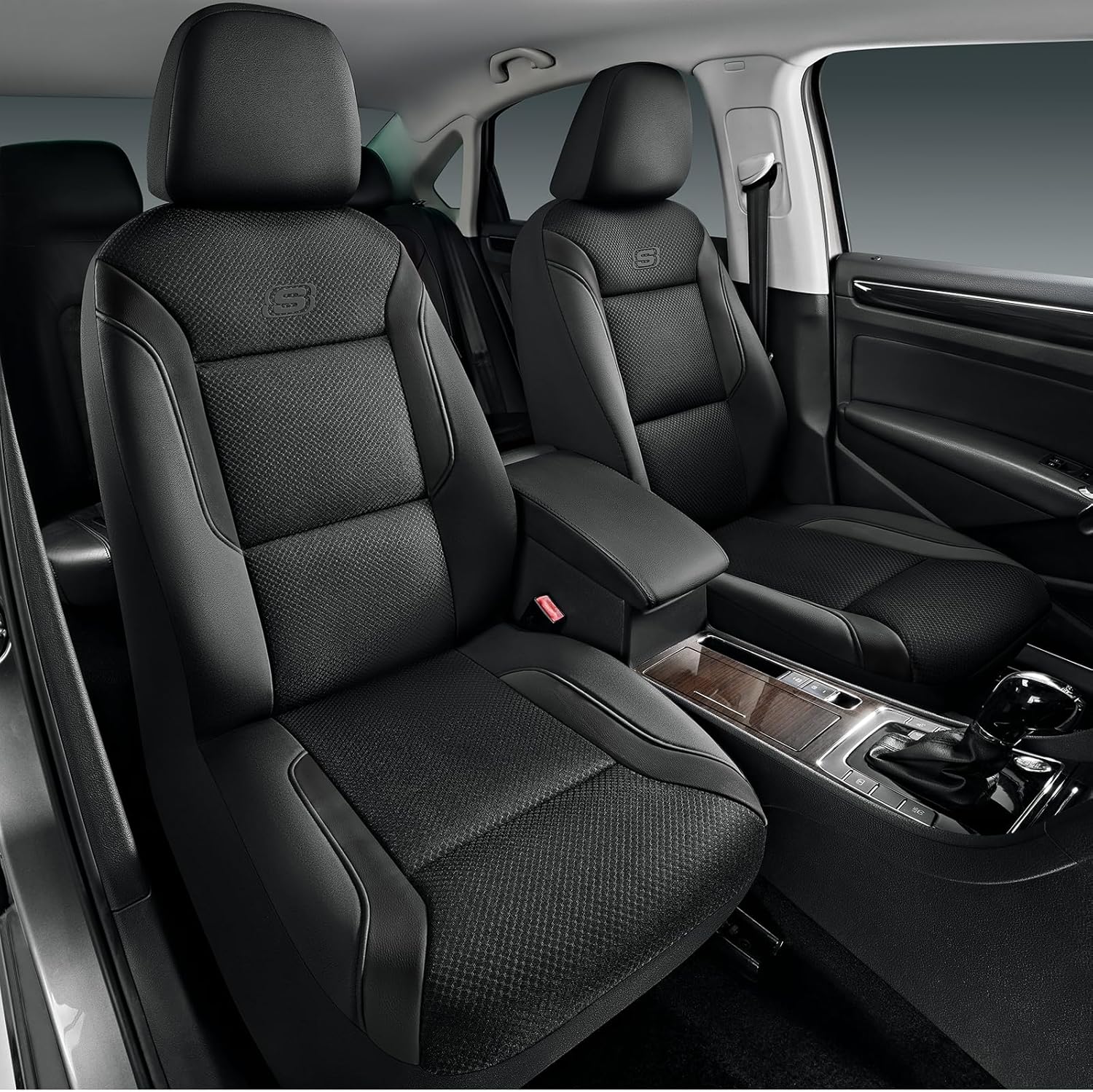 81adLsFOvEL._AC_SL1500_.jpg Skechers Men's Memory Foam Seat Covers, Air Cool Mesh Thick Car Seat Covers, Car Seat Covers Front Seats Airbag Compatible, Universal Automotive Comfort for Most Cars, Vans, Trucks, SUV,Black - Image 1